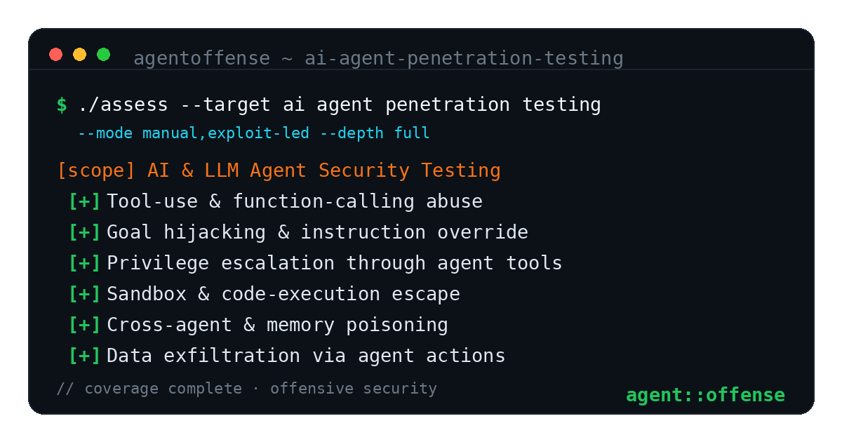AI Agent Penetration Testing — AgentOffense test coverage and attack surface