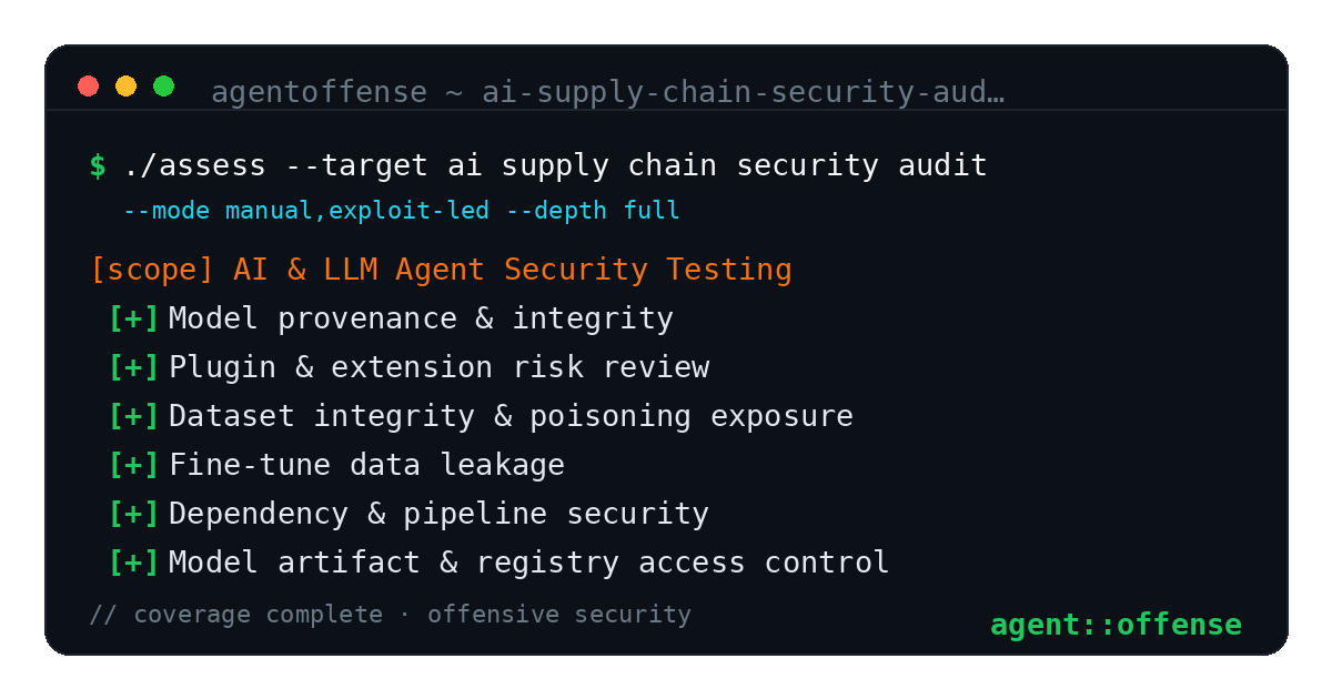 AI Supply Chain Security Audit — AgentOffense test coverage and attack surface