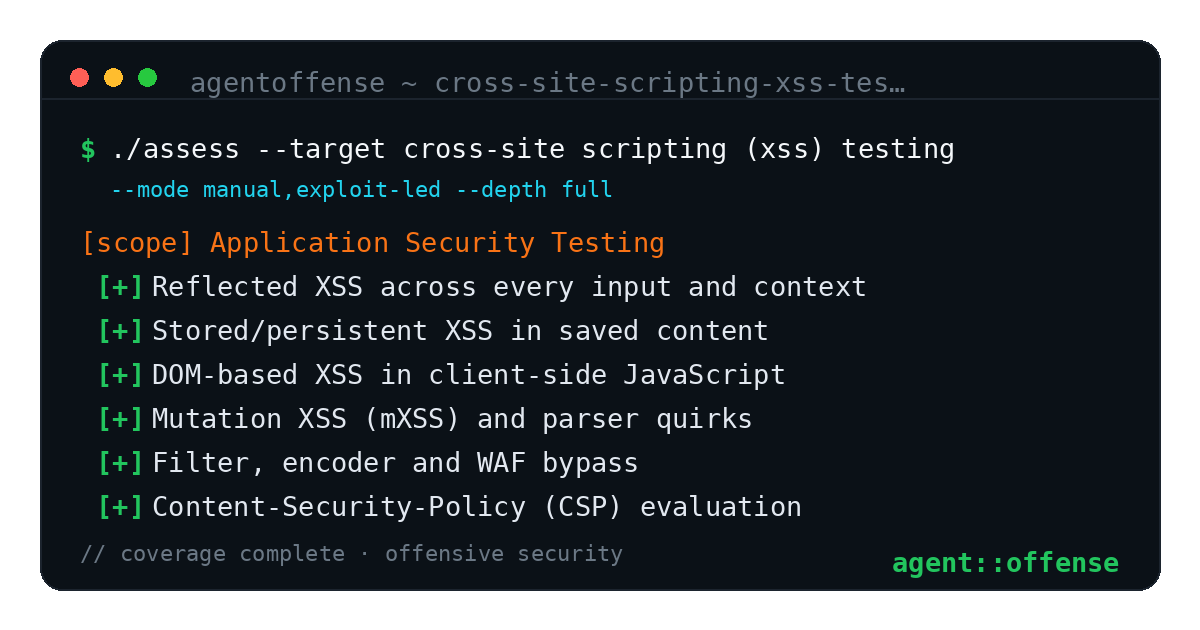 Cross-Site Scripting (XSS) Testing — AgentOffense test coverage and attack surface