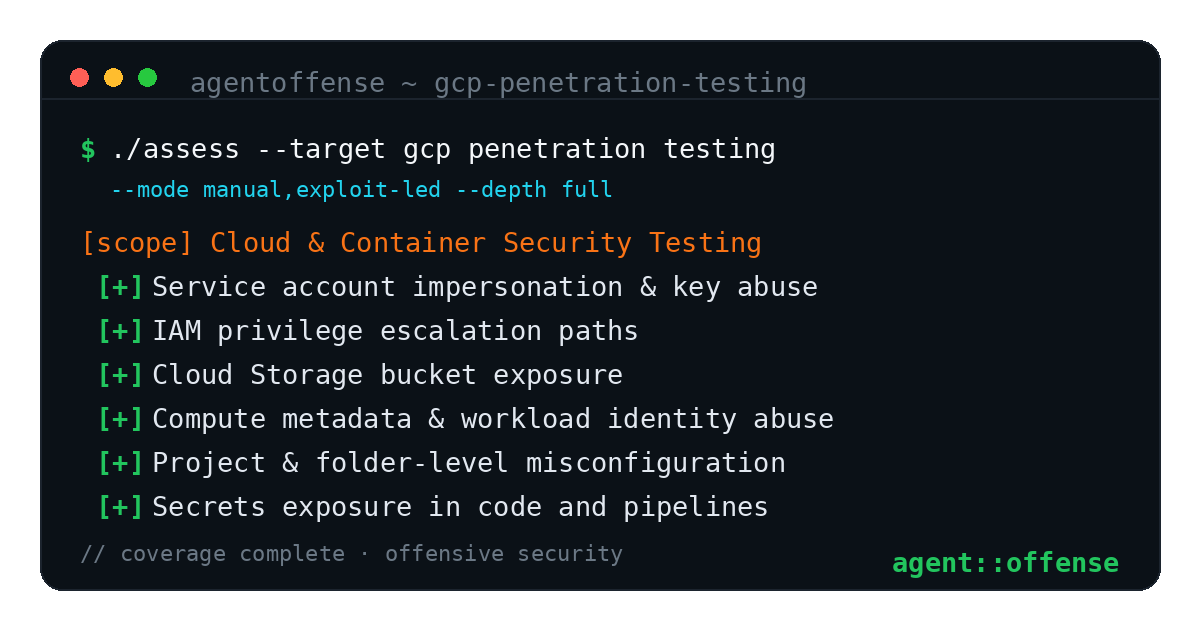 GCP Penetration Testing — AgentOffense test coverage and attack surface