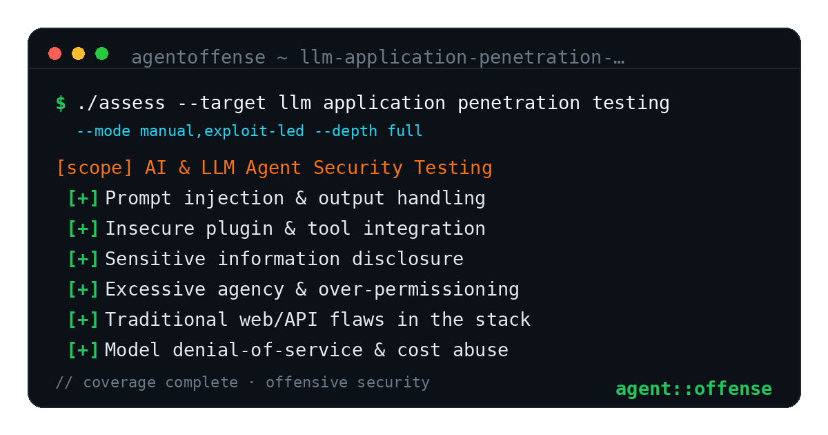 LLM Application Penetration Testing — AgentOffense test coverage and attack surface