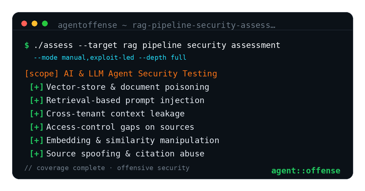 RAG Pipeline Security Assessment — AgentOffense test coverage and attack surface