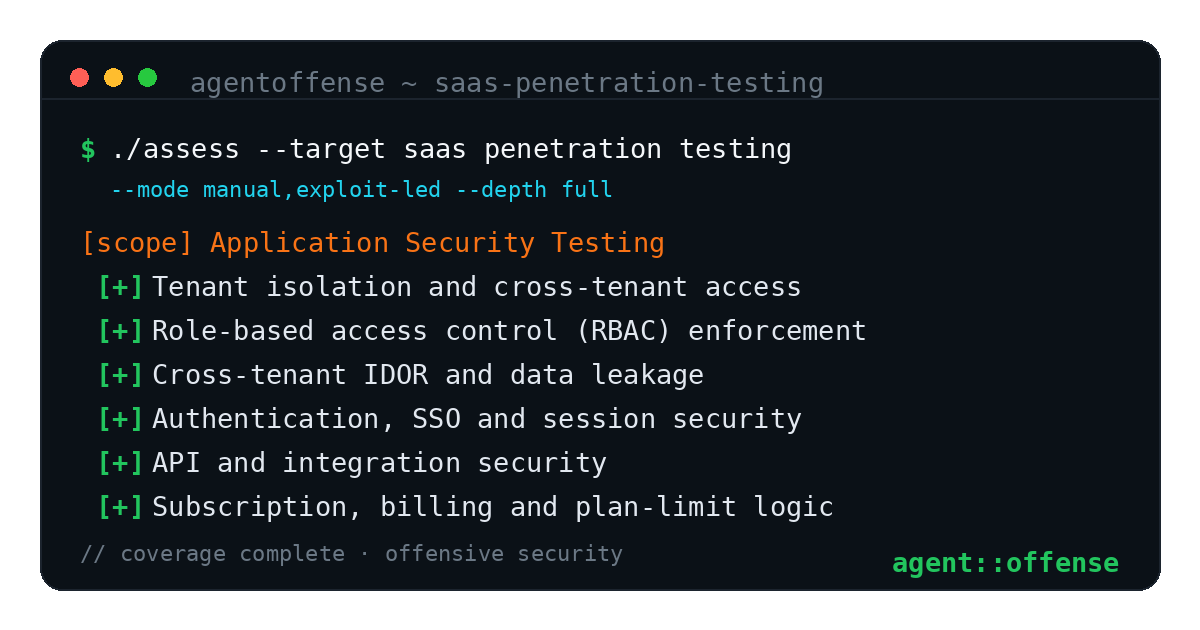 SaaS Penetration Testing — AgentOffense test coverage and attack surface