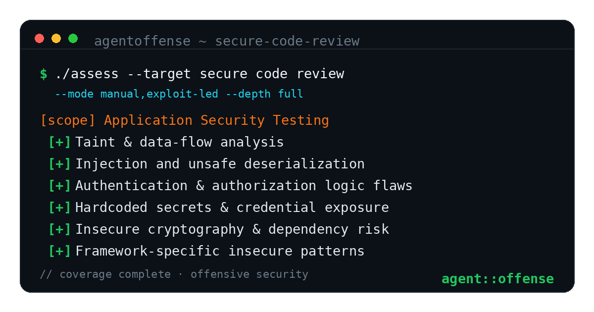 Secure Code Review — AgentOffense test coverage and attack surface