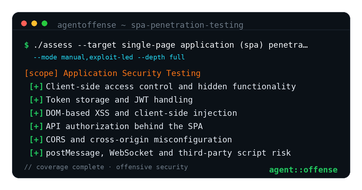 Single-Page Application (SPA) Penetration Testing — AgentOffense test coverage and attack surface