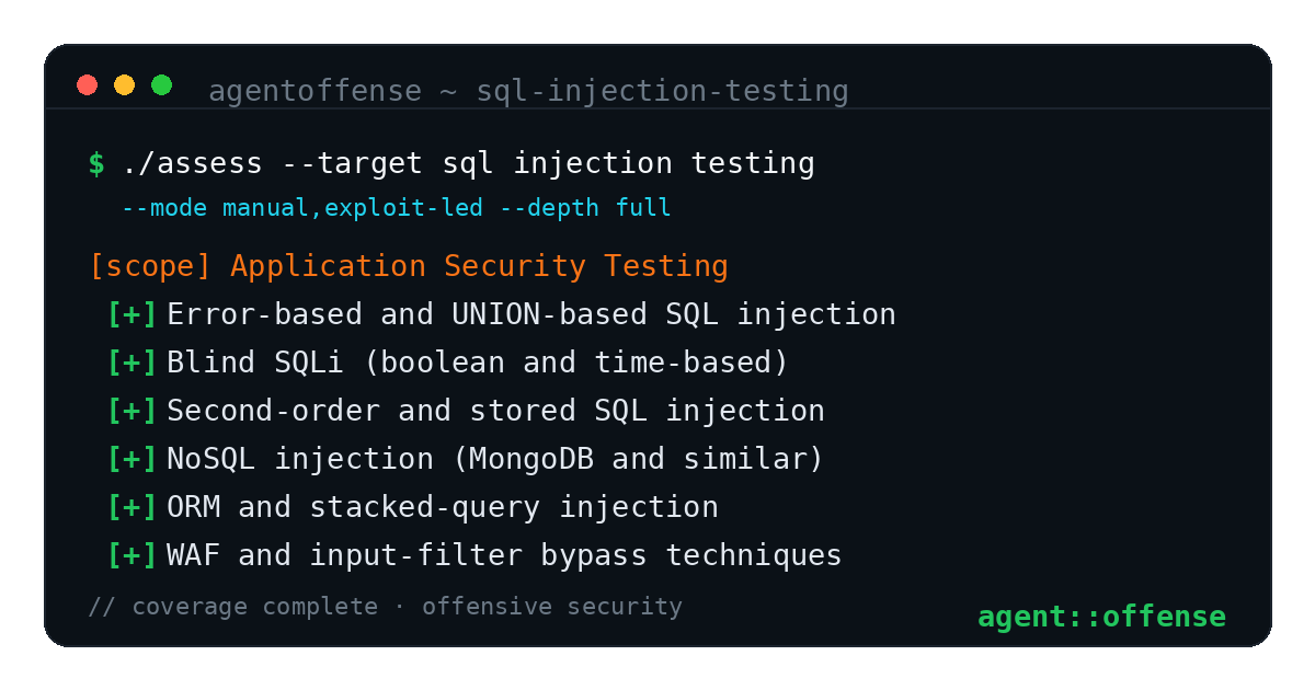 SQL Injection Testing — AgentOffense test coverage and attack surface
