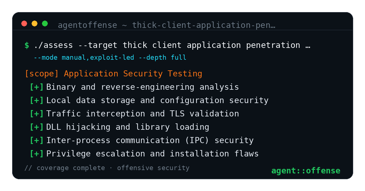 Thick Client Application Penetration Testing — AgentOffense test coverage and attack surface