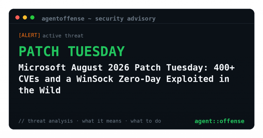Microsoft August 2026 Patch Tuesday: 400+ CVEs and a WinSock Zero-Day Exploited in the Wild — security advisory