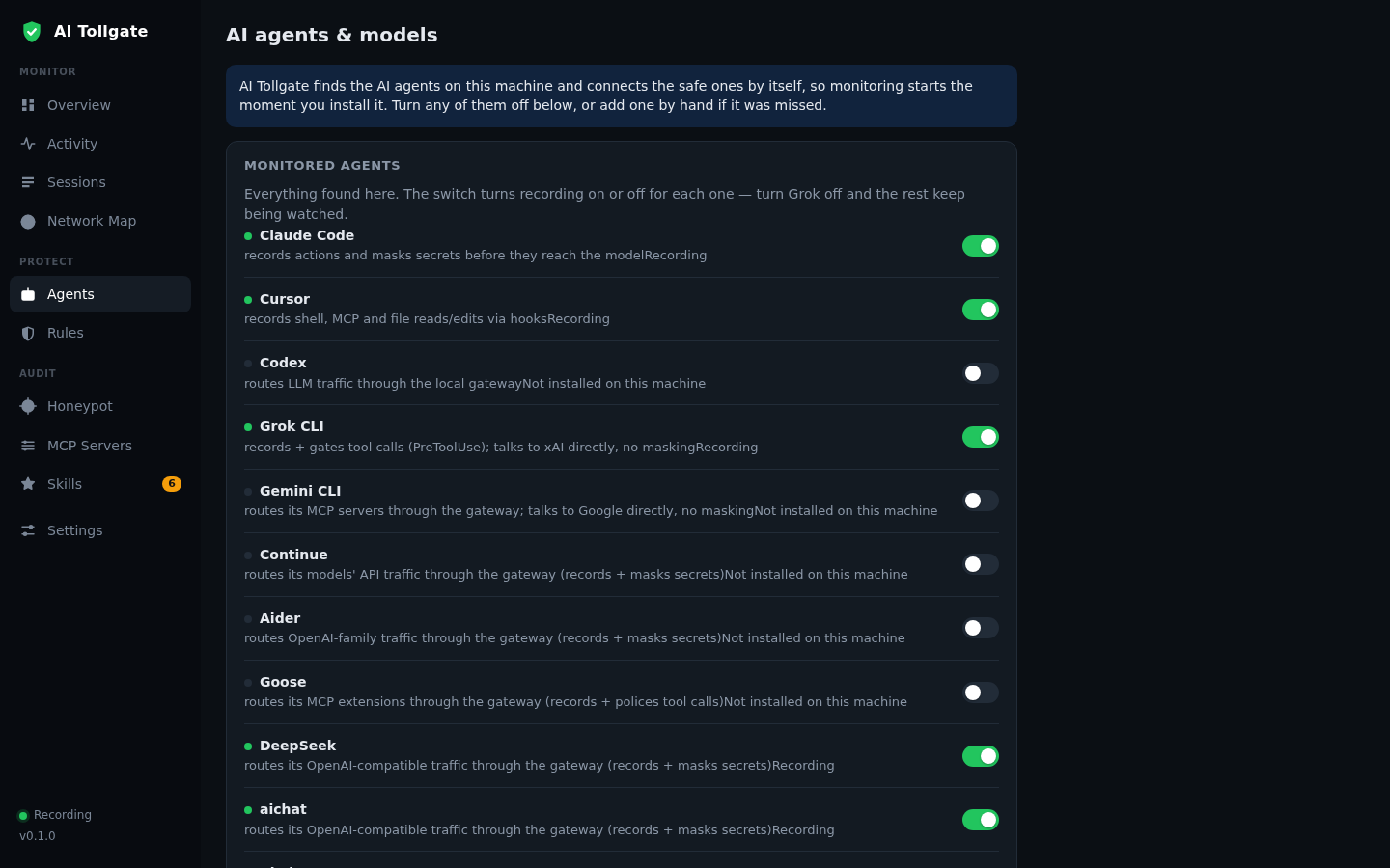 AI Tollgate: agents and models under monitoring